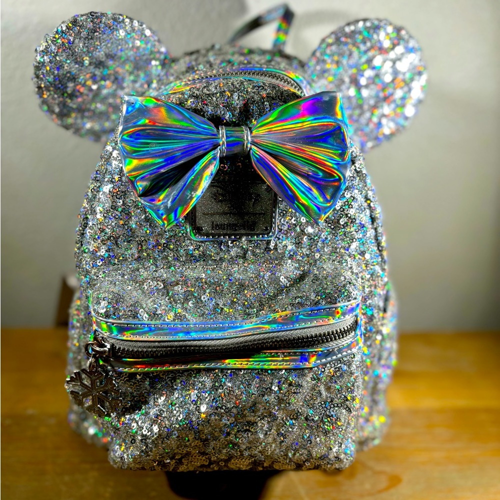 Disney Loungefly Silver Iridescent Sequin backpack